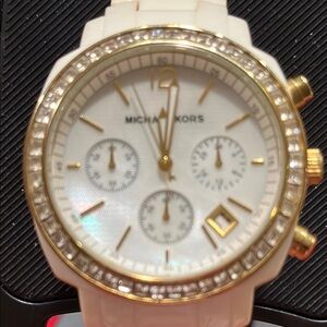 Michael Kors White Acrylic iridescent mother of pearl  Chronograph Watch MK5187